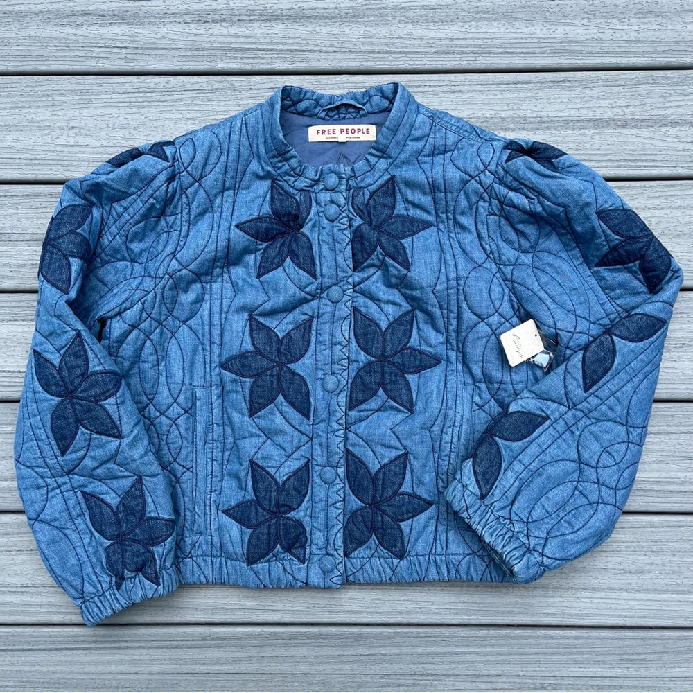 NWT Free People Quinn Quilted Cotton Denim Jacket - Picture 2 of 9